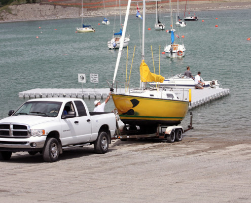 Boat being loaded or unloaded at Ghost Lake dock.