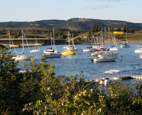 Sailboats moored at Ghost Lake Marina by Calgary